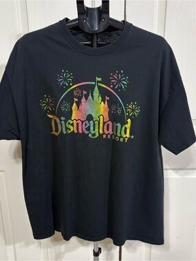 Disneyland Resort Multi Color Shiny Castle / Fireworks Graphic T-Shirt XXL Black